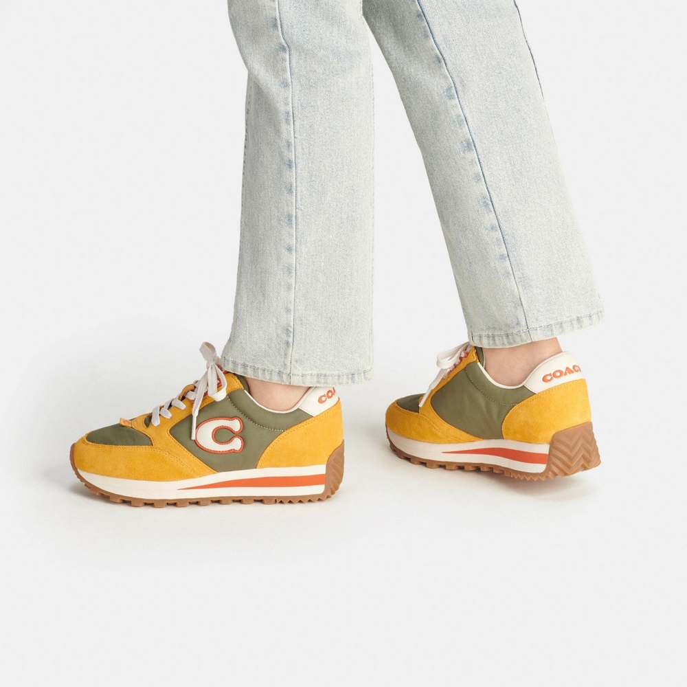 Coach Woman's Green and Yellow Sneakers